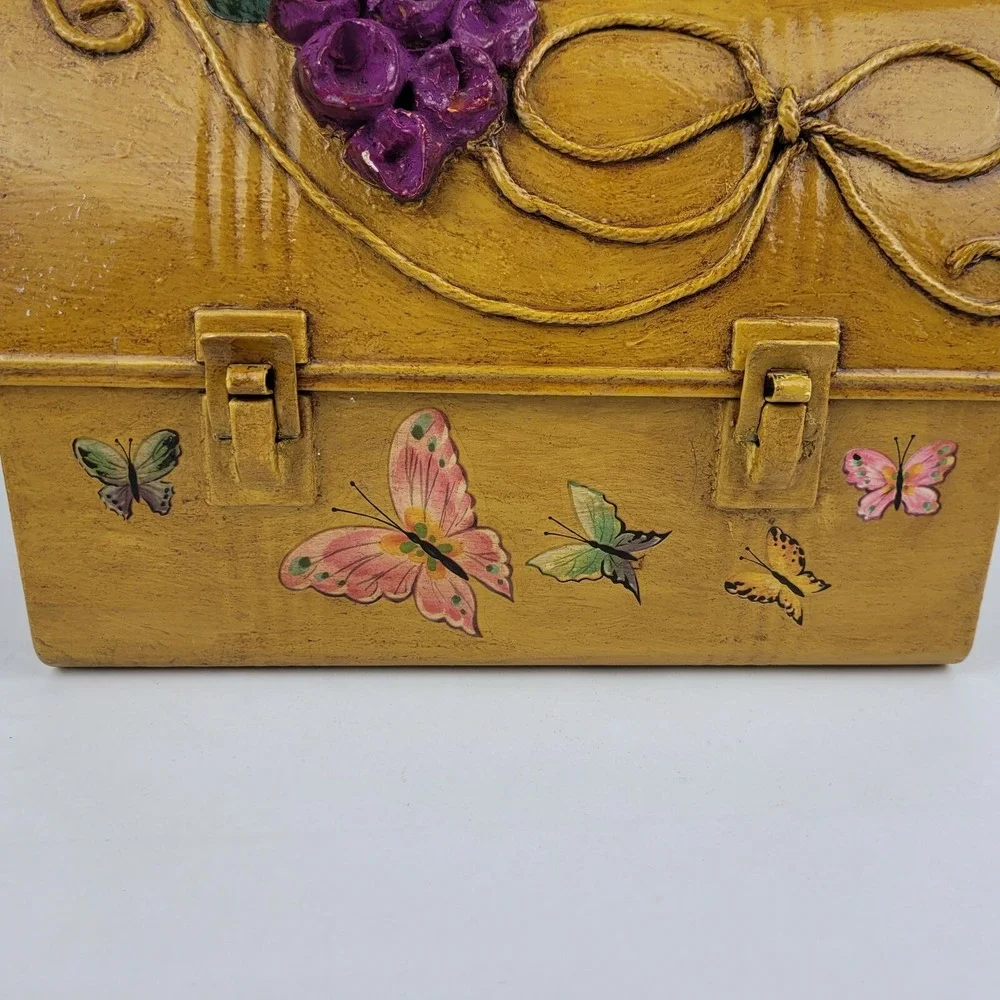 Vintage Decoupage Lunch Box Purse Folk Art  Paper Mache Flowers American Thermos